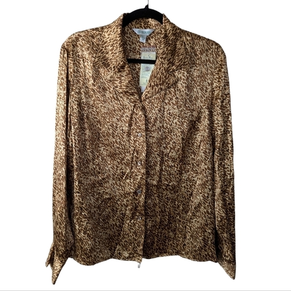 😃 Austin Reed animal print button down blouse 100% silk sz 14 NWT - Picture 1 of 8